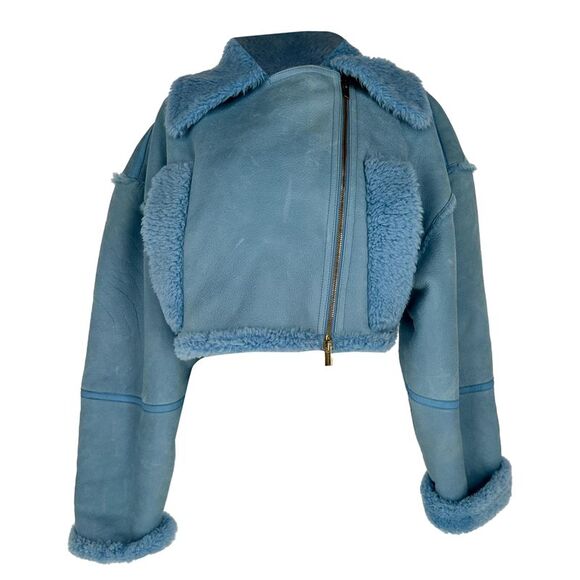 Jacquemus Jackets & Blazers - Jacquemus La Veste Paioù Cropped Jacket in Blue Lamb Leather
